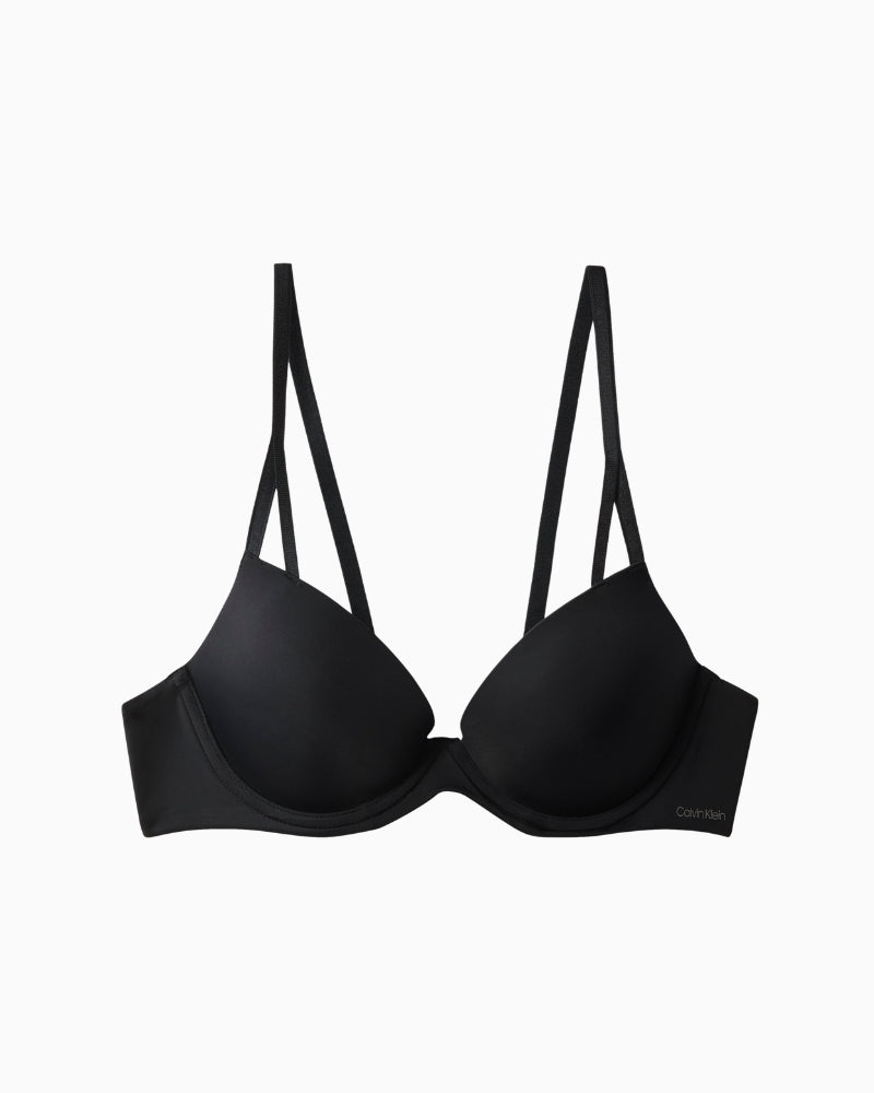 Calvin Klein Soft Stretch Lace push-up plunge bra in black with scalloped lace sides detail