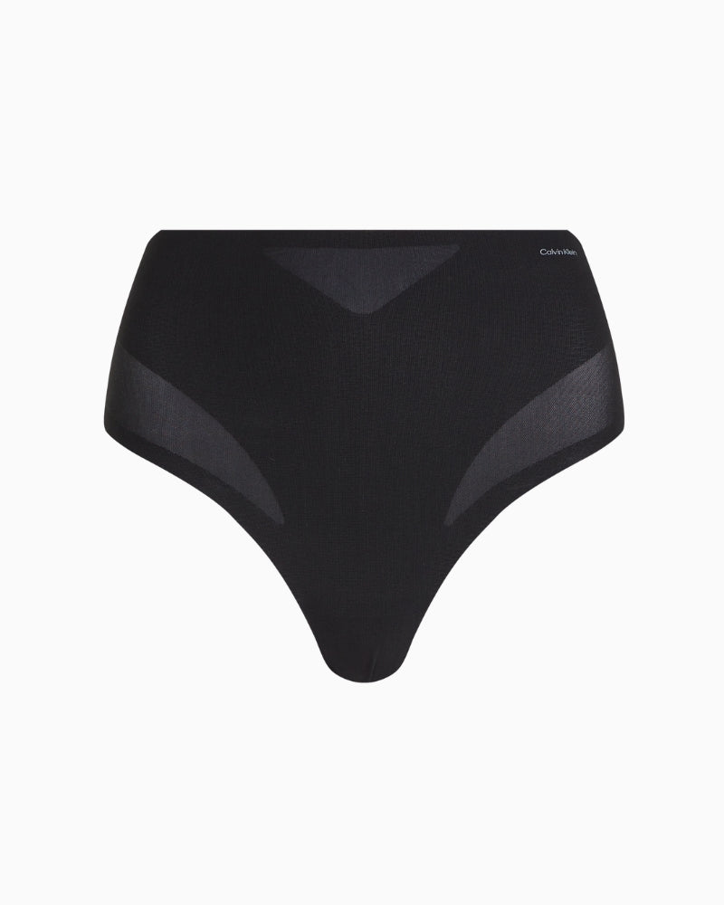 Calvin Klein Stay Put Mesh Sculpted Shapewear Thong in black color front view