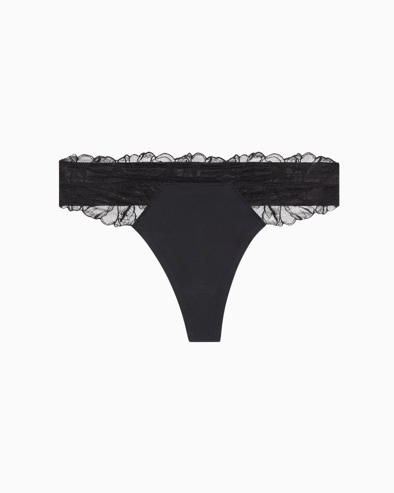 Calvin Klein black thong with elastic logo waistband and seamless fit detail