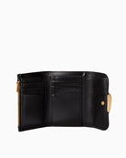 Calvin Klein engraved trifold wallet, open view showing card slots and zip pocket – Áines Boutique