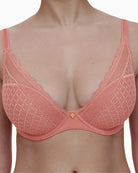 Chantelle Norah Chic Plunge T-Shirt Bra in pink centre front jewel detail