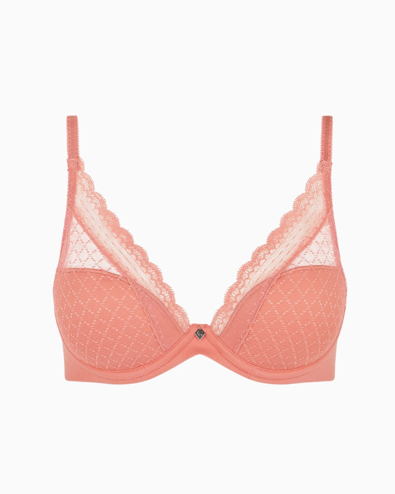 Chantelle Norah Chic Plunge T-Shirt Bra in pink lace detail