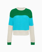 Calvin Klein green and white stripe cotton sweater with crew neckline and relaxed fit