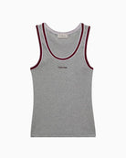 Front of Calvin Klein grey colour block ribbed cotton tank with crew neck and slim fit