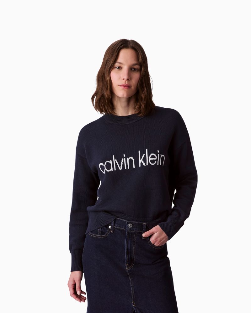 Calvin Klein cotton pullover with front graphic logo and crew neckline