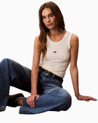 Close-up of rib texture and Calvin Klein logo detail