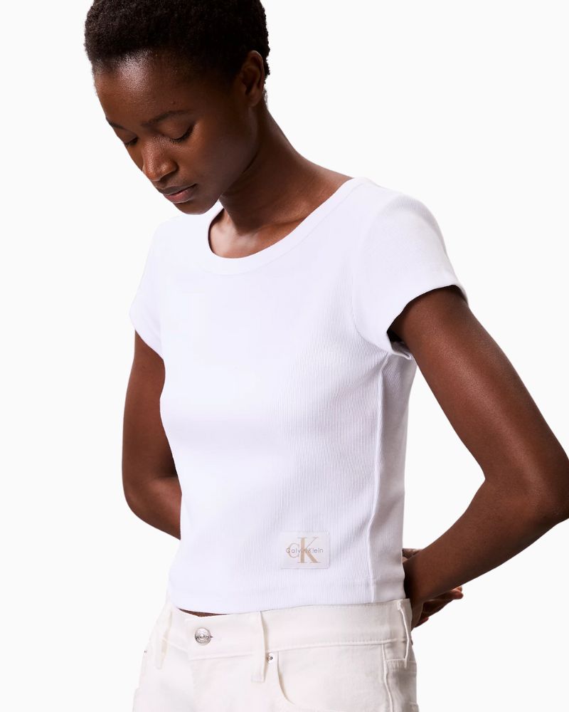 Calvin Klein ribbed baby tee in grey with slim fit and crew neck