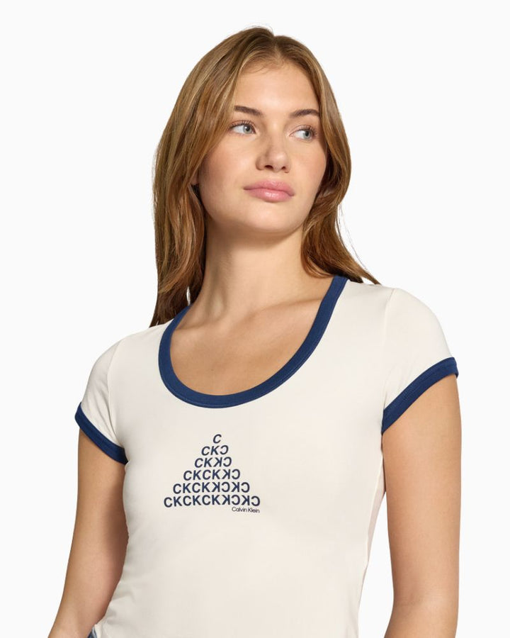 Close up view of Ck Jeans - Scoop Neck Graphic Tee with logo design