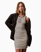 Calvin Klein sleeveless striped mini dress in stretch cotton rib