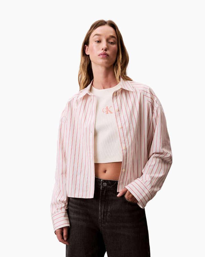 Calvin Klein striped boxy cropped shirt in 100% cotton with button front