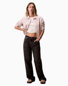 Calvin Klein striped boxy cropped shirt in 100% cotton with button front


