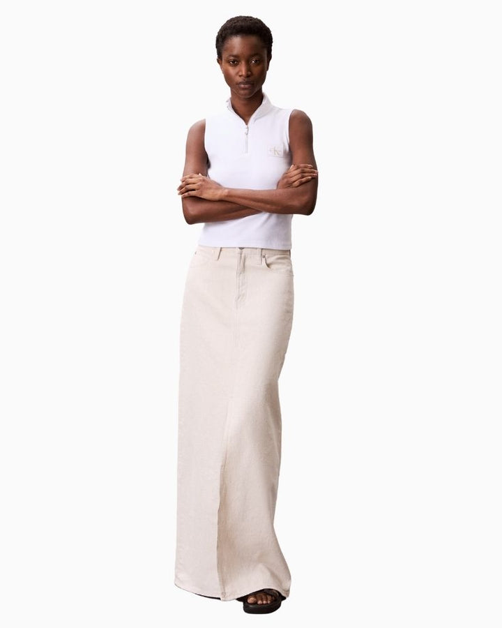 White zip top by Calvin Klein styled  casual