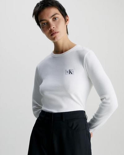 Ck Jeans - Woven Lable Rib Long Sleeve Top 