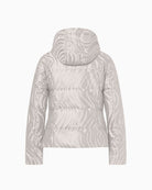Back view of short water-repellent quilted jacket in neutral sand colour