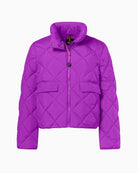 Front view of District Montreal jacket in Purple Magic with quilted check pattern