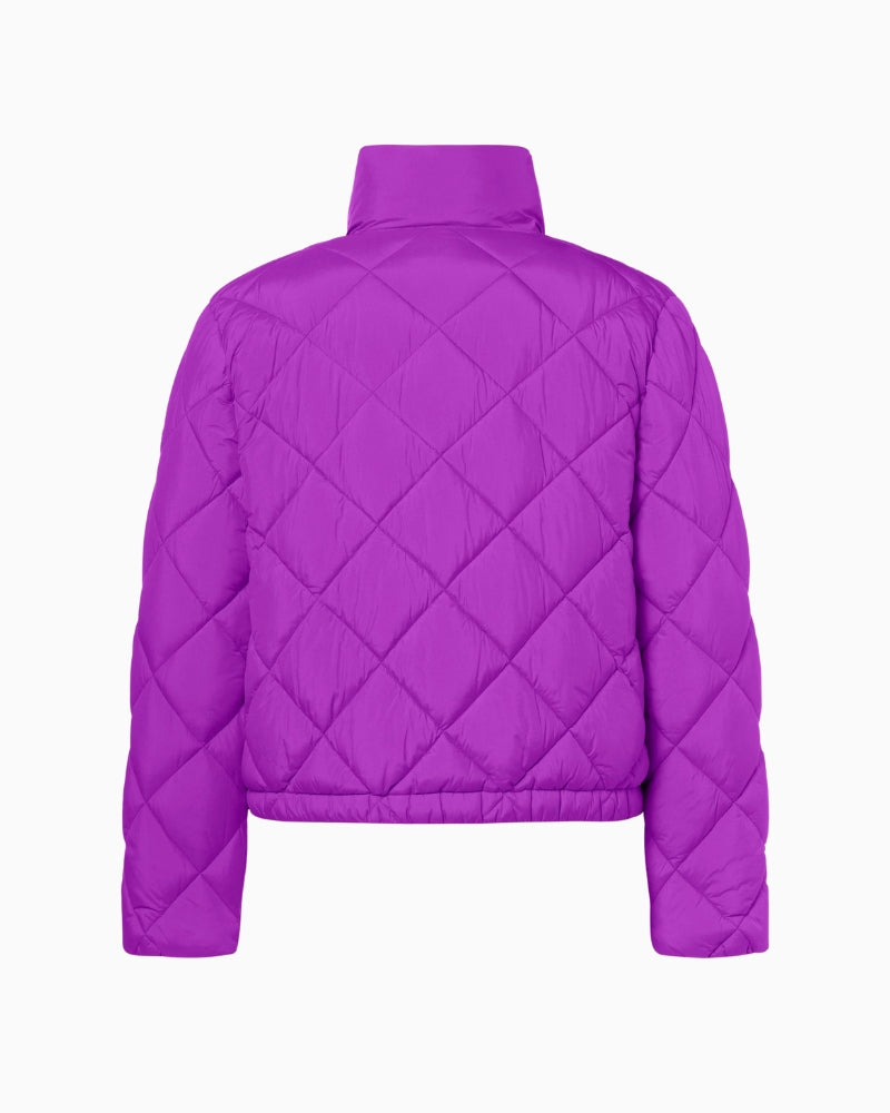 Back view of Montreal jacket in rich purple shade with sporty short cut