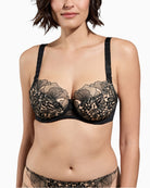 Empreinte Agathe black balcony bra with floral tattoo-effect embroidery