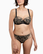 Delicate underwired bra in black with open neckline and soft support
