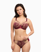 Luxurious sheer briefs in deep burgundy tone with elegant finish