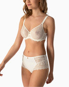 Side view of Empreinte Cassiopée full briefs in silk with lace and sheer panel detailing