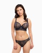 Elegant French lace thong with high leg and subtle sparkle by Empreinte