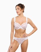Woman wearing Empreinte Charlotte thong white – Áines Boutique