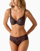 Empreinte Verity panty in ardoise grey with front tulle insert, lace trim and satin bow