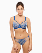 Empreinte Agathe full cup bra in blue front view with embroidery