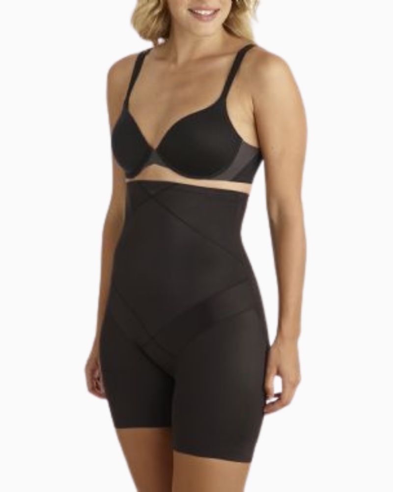 Miraclesuit Tummy Tuck Hi-Waist Thigh Slimmer in nude showing crisscross seaming