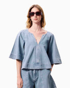 FRNCH Citrine blouse in denim front view