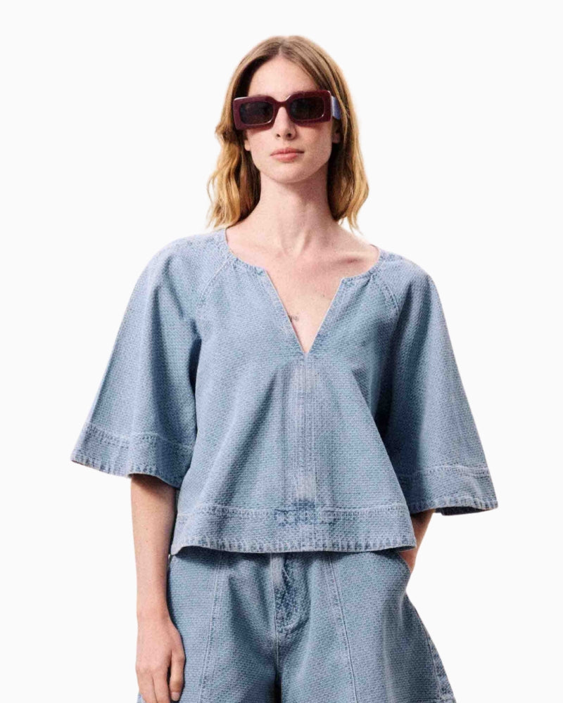 FRNCH Citrine blouse in denim front view