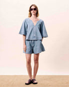 FRNCH Citrine blouse in denim sleeve detail