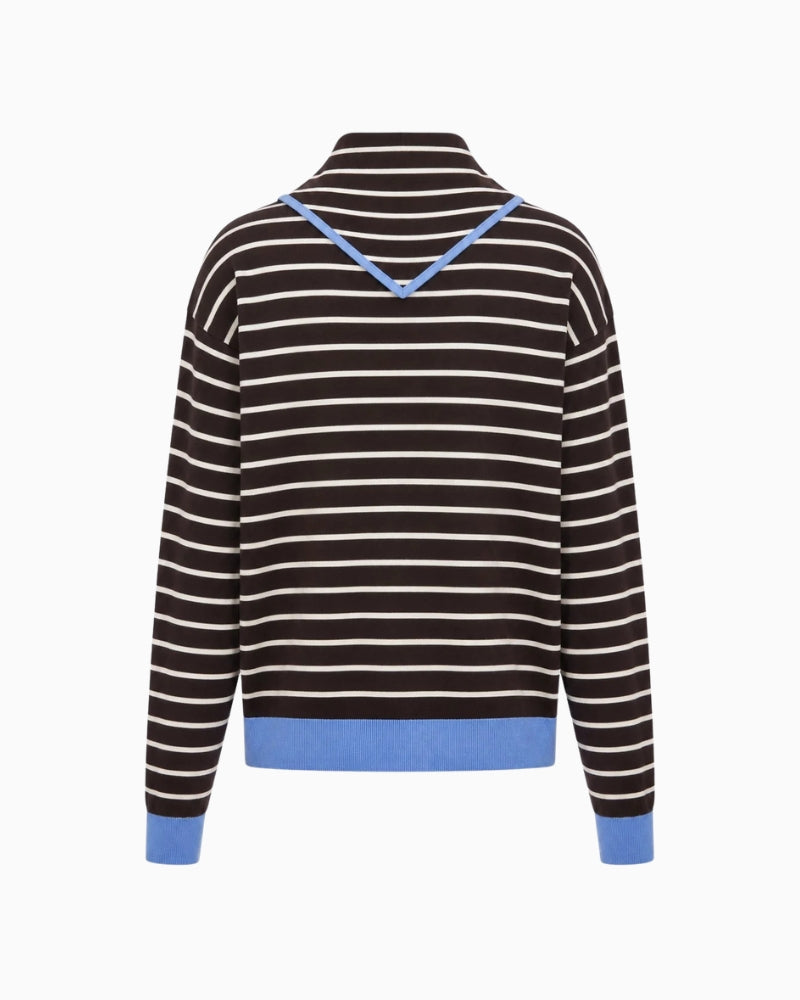 FRNCH Echarpe Cardigan in brown V-shaped back piping detail