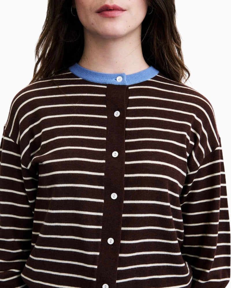 FRNCH Echarpe Cardigan in brown button detail