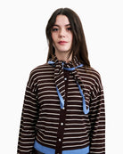 FRNCH Echarpe Cardigan in brown shawl collar detail