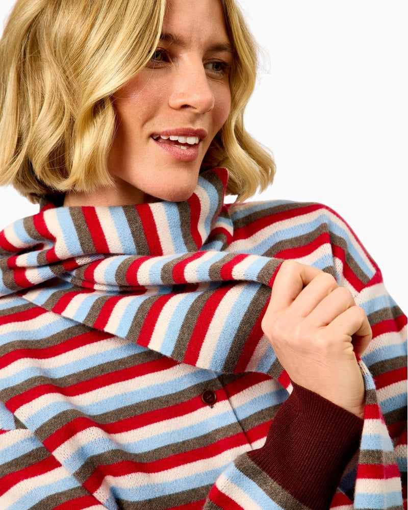 FRNCH Echarpe Cardigan in red stripe with coordinating scarf