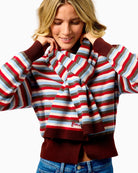FRNCH Echarpe Cardigan in red stripe with coordinating scarf