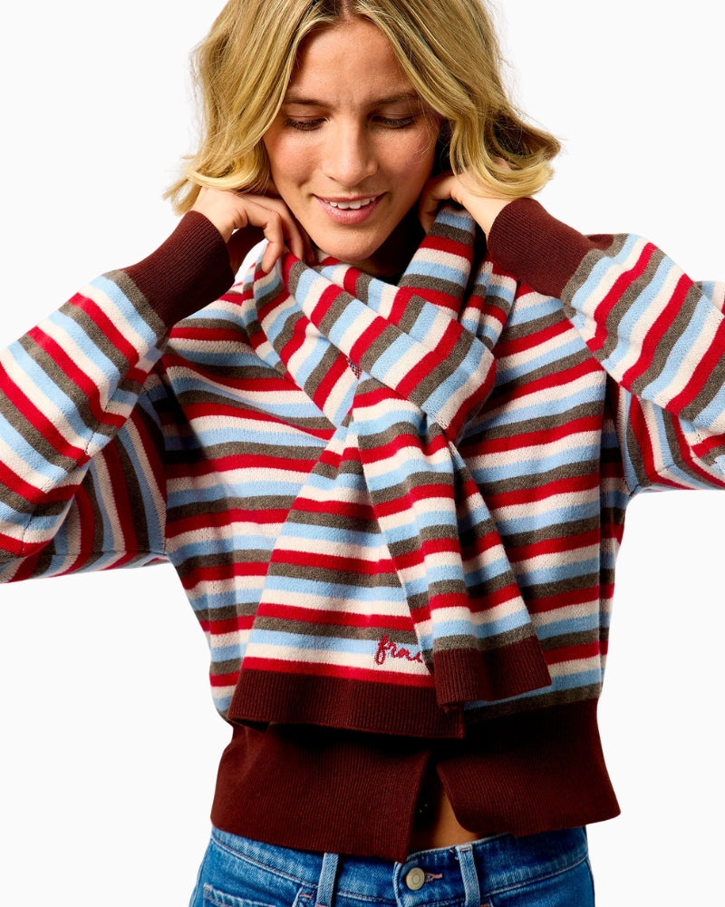 FRNCH Echarpe Cardigan in red stripe with coordinating scarf