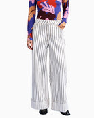 FRNCH Fenton Wide Leg Jeans in cream and khaki front view