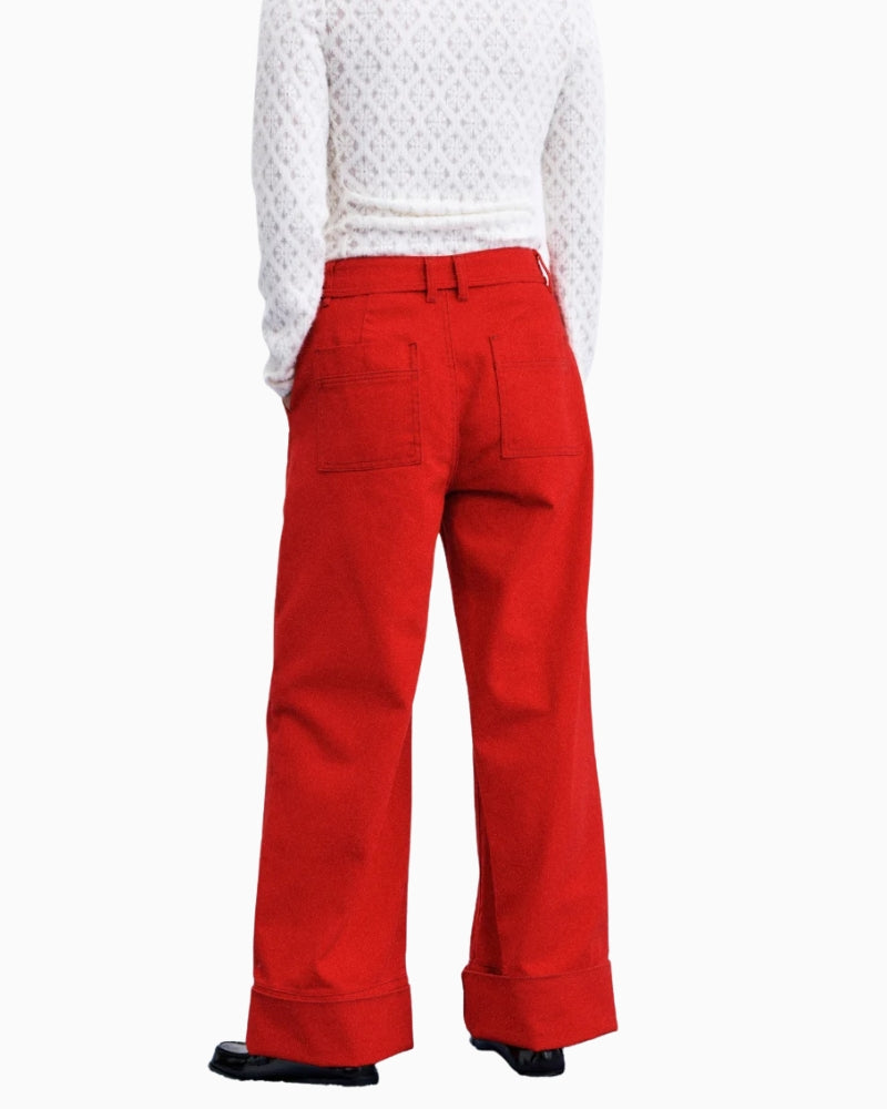 FRNCH Furano Wide Leg Jeans in red back view