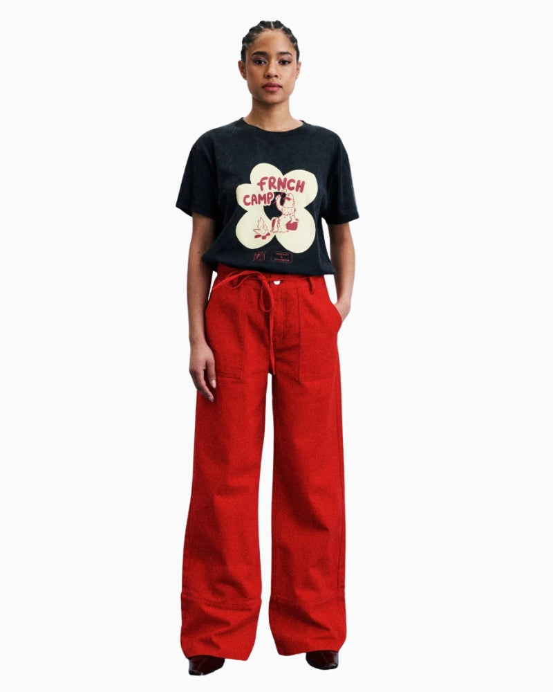 FRNCH Furano Wide Leg Jeans in red front view
