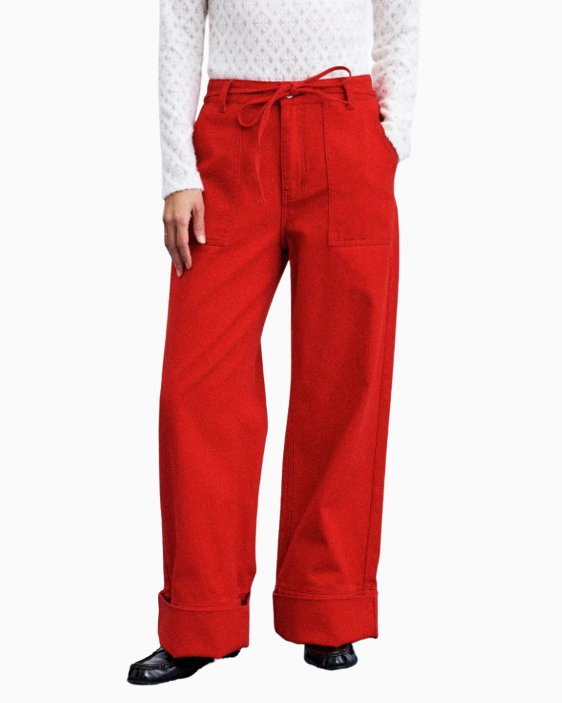 FRNCH Furano Wide Leg Jeans in red front view