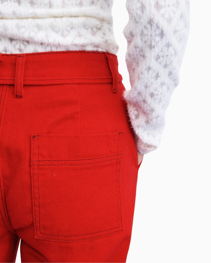 FRNCH Furano Wide Leg Jeans in red patch pocket detail