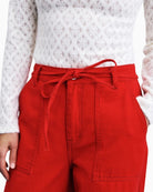 FRNCH Furano Wide Leg Jeans in red tie belt detail