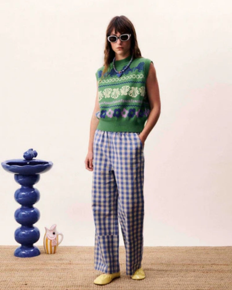 FRNCH Johan Sweater Green styled with check trousers