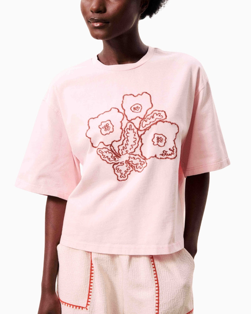 FRNCH Lolite T-shirt in rose embroidered floral detail