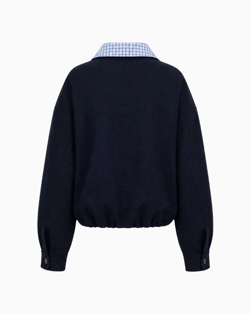 FRNCH Maritsa Bomber Jacket in navy blue back detail