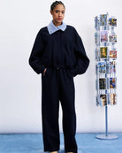 FRNCH Maritsa Bomber Jacket in navy blue elasticated hem detail