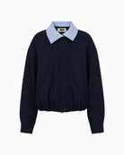 FRNCH Maritsa Bomber Jacket in navy blue fabric detail