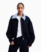 FRNCH Maritsa Bomber Jacket in navy blue front view